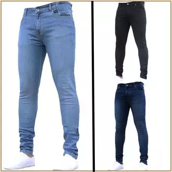 Мужские брюки с высокой талией, эластичные джинсы на молнии, повседневные облегающие брюки, мужские брюки-карандаш больших размеров, узкие джинсы из денима для мужчин S чёрный