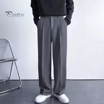 Мужские брюки с застежкой-молнией на пуговицах, прямые брюки однотонного цвета, свободные, формальные, деловые, офисные брюки 29 темно-серого