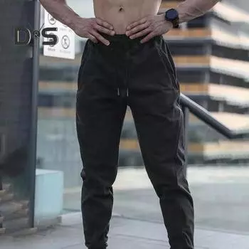 Мужские брюки с завязками, эластичной резинкой на талии, с боковым карманом, однотонные, для бега, для тренировок, для фитнеса, длинные брюки, повседневные спортивные спортивные штаны M чёрный