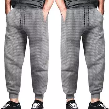 Мужские брюки с завязками и эластичной резинкой на талии, с вафельной текстурой на щиколотке, повседневные мягкие теплые карманы, свободные весенне-осенние спортивные штаны, длинные брюки 3XL чёрный