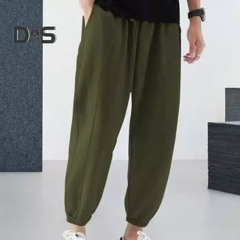 Мужские брюки с завязками и эластичной резинкой на талии, однотонные тонкие свободные спортивные брюки с ремешками на щиколотке, повседневные брюки-шаровары для повседневной носки M светло-серый