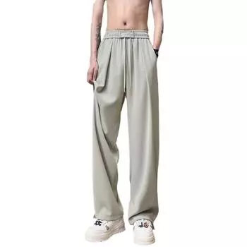 Мужские брюки с завязками на талии, повседневные брюки, однотонные, стандартного покроя, длинные брюки с укрепленными карманами, повседневная одежда M зелёный