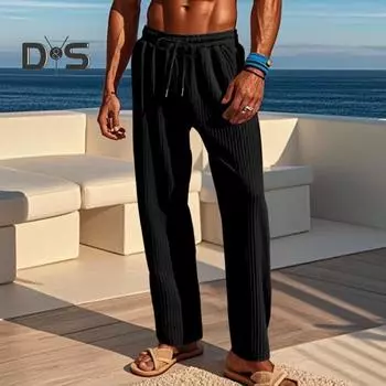 Мужские брюки с завязками на талии, широкие свободные брюки с боковыми карманами, плиссированный дизайн, однотонные повседневные спортивные брюки полной длины M серый