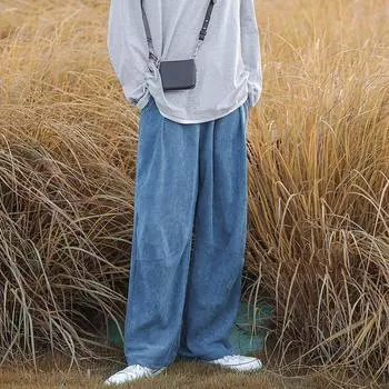 Мужские брюки Широкие брюки Летняя модная одежда Повседневная вельветовая свободная хип-хоп уличная одежда Большие размеры Брюки прямые 2XL зелёный