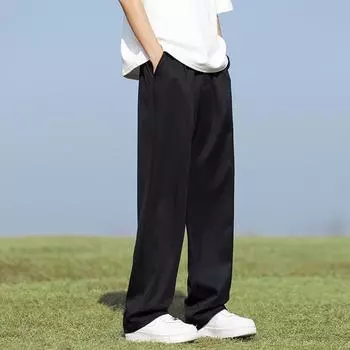 Мужские брюки, широкие, прямые, тонкие, с боковыми карманами, в японском стиле, эластичный пояс, однотонные, для тренировок в спортзале, для бега, длинные брюки M абрикосовый