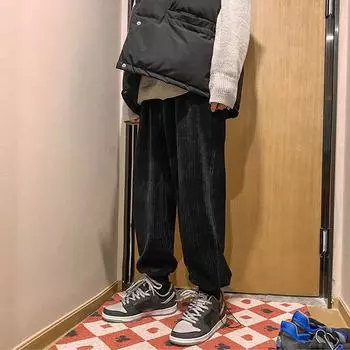 Мужские брюки широкого кроя из вельвета с драпировкой и средней посадкой, весна-осень, повседневные однотонные брюки 2XL