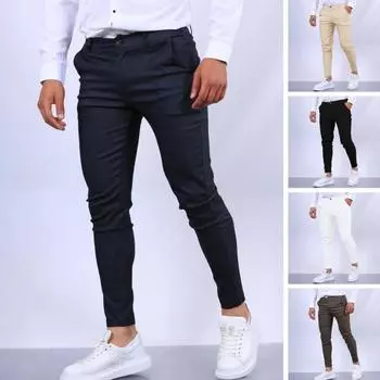 Мужские брюки Slim Fit со средней талией, сплошной цвет, мягкие дышащие карманы, деловой стиль, застежка-молния на пуговицах, длина до щиколотки, мужские брюки-карандаш L хаки