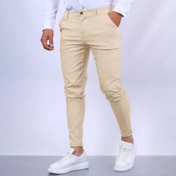 Мужские брюки Slim Fit со средней талией, сплошной цвет, мягкие дышащие карманы, деловой стиль, застежка-молния на пуговицах, длина до щиколотки, мужские брюки-карандаш 2XL чёрный