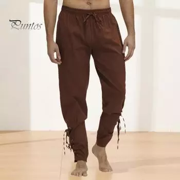 Мужские брюки со средней посадкой, эластичные леггинсы с завязками на талии, однотонные брюки для косплея, традиционные средневековые театральные костюмы 2XL хаки