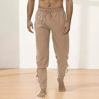 Мужские брюки со средней посадкой, эластичные леггинсы с завязками на талии, однотонные брюки для косплея, традиционные средневековые театральные костюмы 2XL чёрный