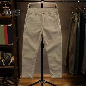 Мужские брюки со средней талией, застежка-молния на пуговицах, сплошной цвет, мягкие дышащие прямые тонкие свободные карманы для поглощения пота, повседневные девятые брюки L чёрный