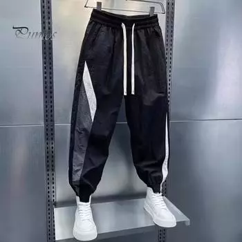 Мужские брюки соответствующего цвета на шнурке с эластичной резинкой на талии, свободные боковые карманы в стиле карго, повседневная одежда, уличные шаровары M зелёный