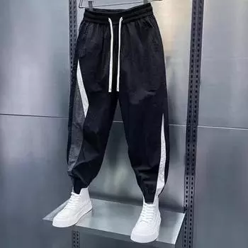 Мужские брюки соответствующего цвета на шнурке с эластичной резинкой на талии, свободные боковые карманы в стиле карго, повседневная одежда, уличные шаровары M зелёный