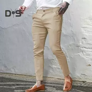 Мужские брюки средней посадки, однотонные, длинные, с карманами, застежкой-молнией и пуговицами, брюки-карандаш M белый