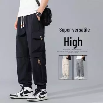 Мужские брюки свободного кроя с несколькими карманами, весна/осень, большой размер, молодежный повседневный стиль 2XL хаки