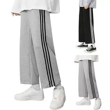 Мужские брюки свободного кроя с широкими штанинами на весну и осень, прямые спортивные брюки со шнурком 3XL чёрный