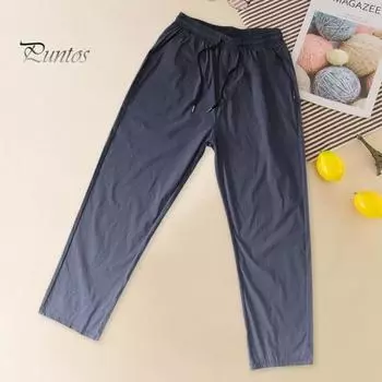 Мужские брюки Свободные ледяные шелковые быстросохнущие шнурки с эластичной резинкой на талии Широкие боковые карманы Сплошной цвет Спортивные спортивные штаны для тренировок Длинные брюки 3XL чёрный