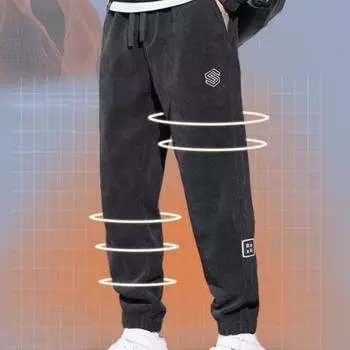 Мужские брюки, толстые плюшевые эластичные поясные карманы с завязками на щиколотке, однотонные, свободные, со средней талией, мягкие мужские длинные брюки 2XL темно-серого