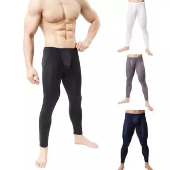 Мужские брюки, ультратонкие U-образные мешочки, высокая эластичность, мягкие, узкие, со средней талией, узкие лосины, леггинсы, нижнее белье, мужские домашние прозрачные брюки для отдыха, одежда для сна, низ L королевский синий