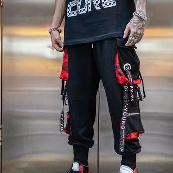 Мужские брюки уличные хип-хоп лямки брюки мужские брюки модные мужские брюки S чёрный