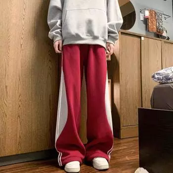 Мужские брюки в американском стиле с тремя полосками - Осень/Зима, плотная драпировка, свободный крой, повседневные спортивные брюки 4XL