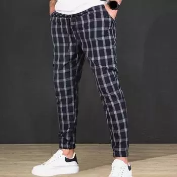 Мужские брюки в клетку с принтом в тон, эластичная резинка на талии, карманы на щиколотке, мягкие повседневные дышащие спортивные брюки со средней талией 2XL хаки