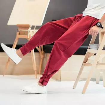 Мужские брюки в японском стиле, костюм самурая, винтажные мужские брюки, винтажные шаровары больших размеров, кимоно юката, уличная одежда M чёрный