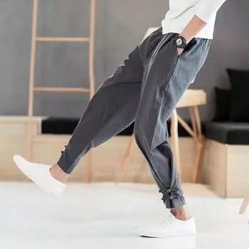 Мужские брюки в японском стиле, костюм самурая, винтажные мужские брюки, винтажные шаровары больших размеров, кимоно юката, уличная одежда M красный