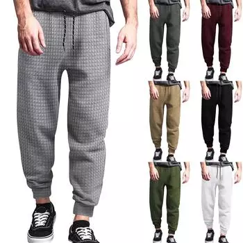 Мужские брюки, весенне-осенние повседневные гигиенические брюки, маленькие свободные брюки в клетку с завязками L армия зеленый