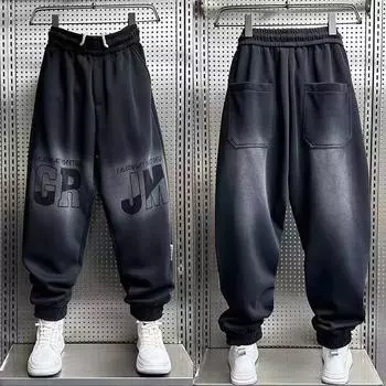 Мужские брюки весна и осень свободные прямые спортивные повседневные модные брюки для мужчин среднего возраста XXXXXL чёрный