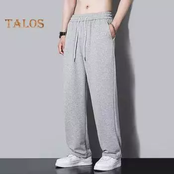 Мужские брюки весна-осень с боковыми карманами, эластичный пояс на шнурке, широкие тонкие брюки, однотонные свободные спортивные брюки в уличном стиле M серый