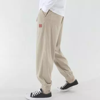 Мужские брюки весна-осень с боковыми карманами, эластичный пояс на шнурке, прямые, плотные M светло-серый