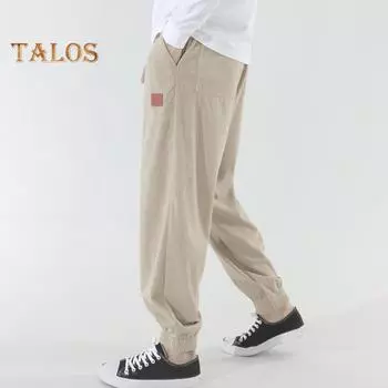 Мужские брюки весна-осень с боковыми карманами, эластичным поясом на шнурке, прямые штанины, плотный вельвет, однотонные свободные спортивные брюки M хаки