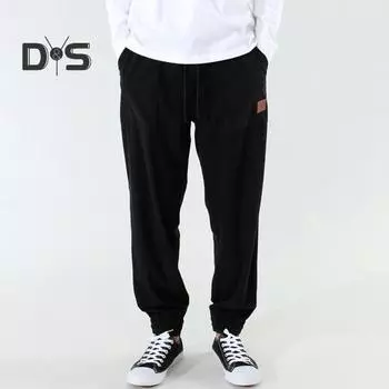 Мужские брюки весна-осень с боковыми карманами, эластичным поясом на шнурке, прямые штанины, плотный вельвет, однотонные свободные спортивные брюки M чёрный