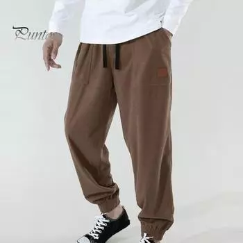 Мужские брюки весна-осень с боковыми карманами, эластичным поясом на шнурке, прямые штанины, плотный вельвет, однотонные свободные спортивные брюки M кофейный