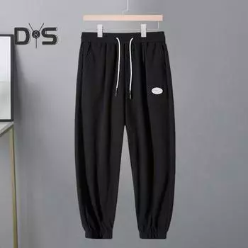 Мужские брюки весна-осень с боковыми карманами, эластичный пояс на шнурке, большие размеры, тонкие брюки с резинкой до щиколотки, однотонные свободные спортивные брюки в уличном стиле M серый