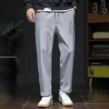 Мужские брюки весна-осень с боковыми карманами, эластичный пояс на шнурке, широкие тонкие брюки, однотонные свободные спортивные брюки в уличном стиле для повседневной работы 2XL чёрный