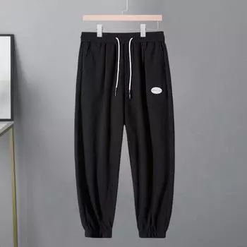 Мужские брюки весна-осень с боковыми карманами, эластичный пояс на шнурке, большие размеры, тонкие брюки с резинкой до щиколотки, однотонные свободные спортивные брюки в уличном стиле M серый