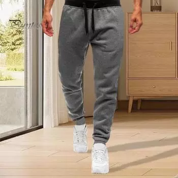 Мужские брюки весна-осень с карманами, эластичный пояс, спортивные штаны, эластичные, однотонные, свободные, повседневные, спортивные брюки для бега, велоспорта M чёрный