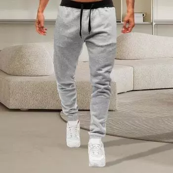 Мужские брюки весна-осень с карманами, эластичный пояс, спортивные штаны, эластичные, однотонные, свободные, повседневные, спортивные брюки для бега, велоспорта M темно-серого