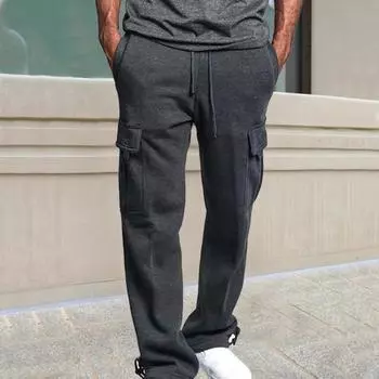Мужские брюки весна-осень с множеством карманов, эластичный пояс на шнурке, широкие штаны, спортивные брюки больших размеров, эластичные брюки, однотонные свободные брюки S белый