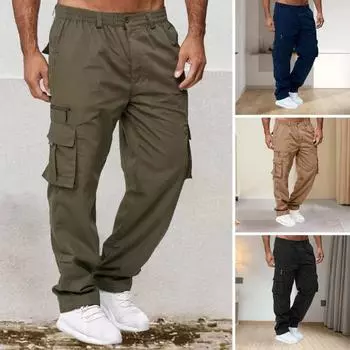Мужские брюки весна-осень с несколькими карманами, эластичный пояс, прямые спортивные брюки XXL армия зеленый