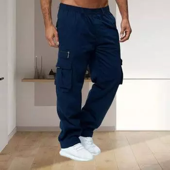 Мужские брюки весна-осень с несколькими карманами, эластичный пояс, прямые спортивные брюки, эластичные брюки, однотонные свободные уличные спортивные брюки для бега XXL хаки