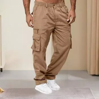 Мужские брюки весна-осень с несколькими карманами, эластичный пояс, прямые спортивные брюки, эластичные брюки, однотонные свободные уличные спортивные брюки для бега XXL армия зеленый