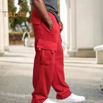 Мужские брюки весна-осень с несколькими карманами, эластичный пояс на шнурке, широкие штаны, большие размеры, спортивные брюки, эластичные, однотонные, свободные, уличный стиль, спорт S армия зеленый