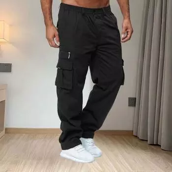 Мужские брюки весна-осень с несколькими карманами, эластичный пояс, прямые спортивные штаны, эластичные XXL темно-синий