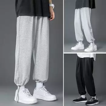 Мужские брюки весна-осень с завязками на талии, эластичные, прямые, широкие, прямые, плюс размер M чёрный