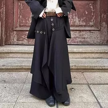 Мужские брюки Yousheng, нестандартные свободные брюки в японском стиле с застежкой-молнией и пуговицами, модельный костюм для показа на подиуме, для отдыха, работы, повседневной носки, брюки XL чёрный