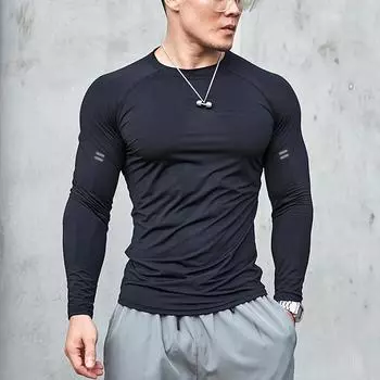 Мужские быстросохнущие баскетбольные леггинсы: Дышащая компрессионная одежда с длинным рукавом для тренировок и фитнеса на открытом воздухе. M чистый/чёрный