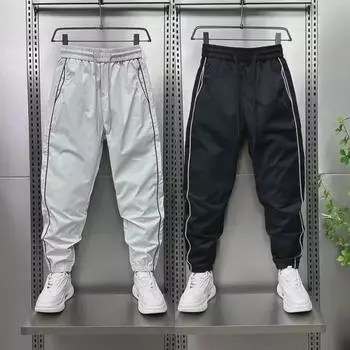 Мужские быстросохнущие летние облегающие брюки с полосками на манжетах — дышащие, перфорированные, легкие, повседневные XL (135-145 lbs)